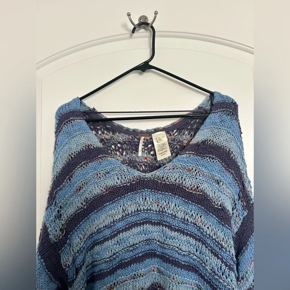Free People Lake Life Pullover Sweater Bottled Blue Combo size small Chunky Knit - Picture 6 of 13